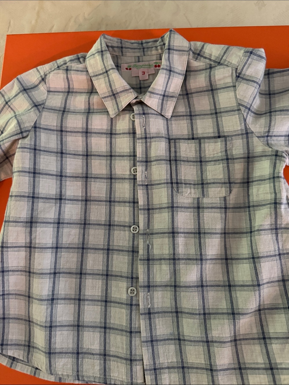 Bonpoint Blue and White Plaid Button-Down Shirt